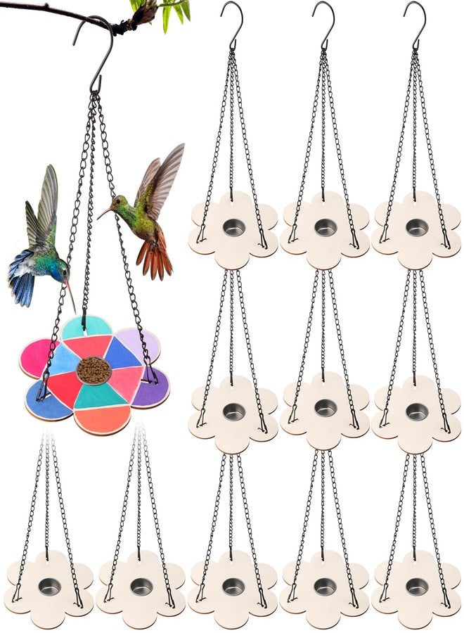 DoubleFill مجموعة أدوات صنع مغذيات الطيور من دبل فيل، 12 قطعة، للأطفال من سن 3 إلى 8 سنوات. اصنع بنفسك مغذيات طيور خشبية على شكل زهور مع سلاسل وأوعية ألومنيوم. اصنعها بنفسك وقم بتلوينها بنفسك، مثالية للأنشطة الخارجية في الحديقة (زهرة). - Image 1